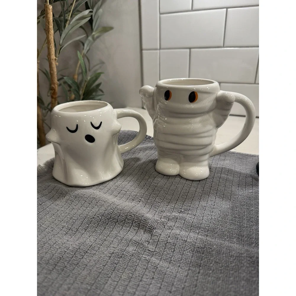 Spritz Halloween Mug Set of 2 Mummy and Ghost Ceramic Cups